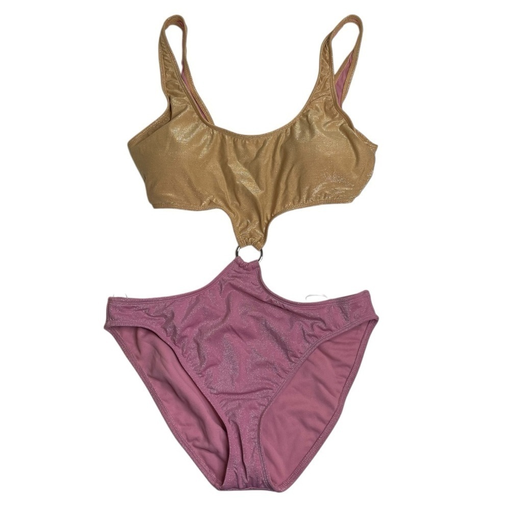 Salt + Cove Precious One Piece Monokini Swimsuit Blush Pink Gold Large New